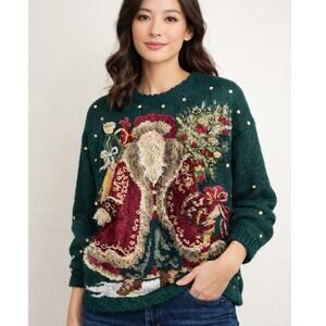 Vintage TIARA Petites Santa Sweater – 3D Textured Christmas Knit